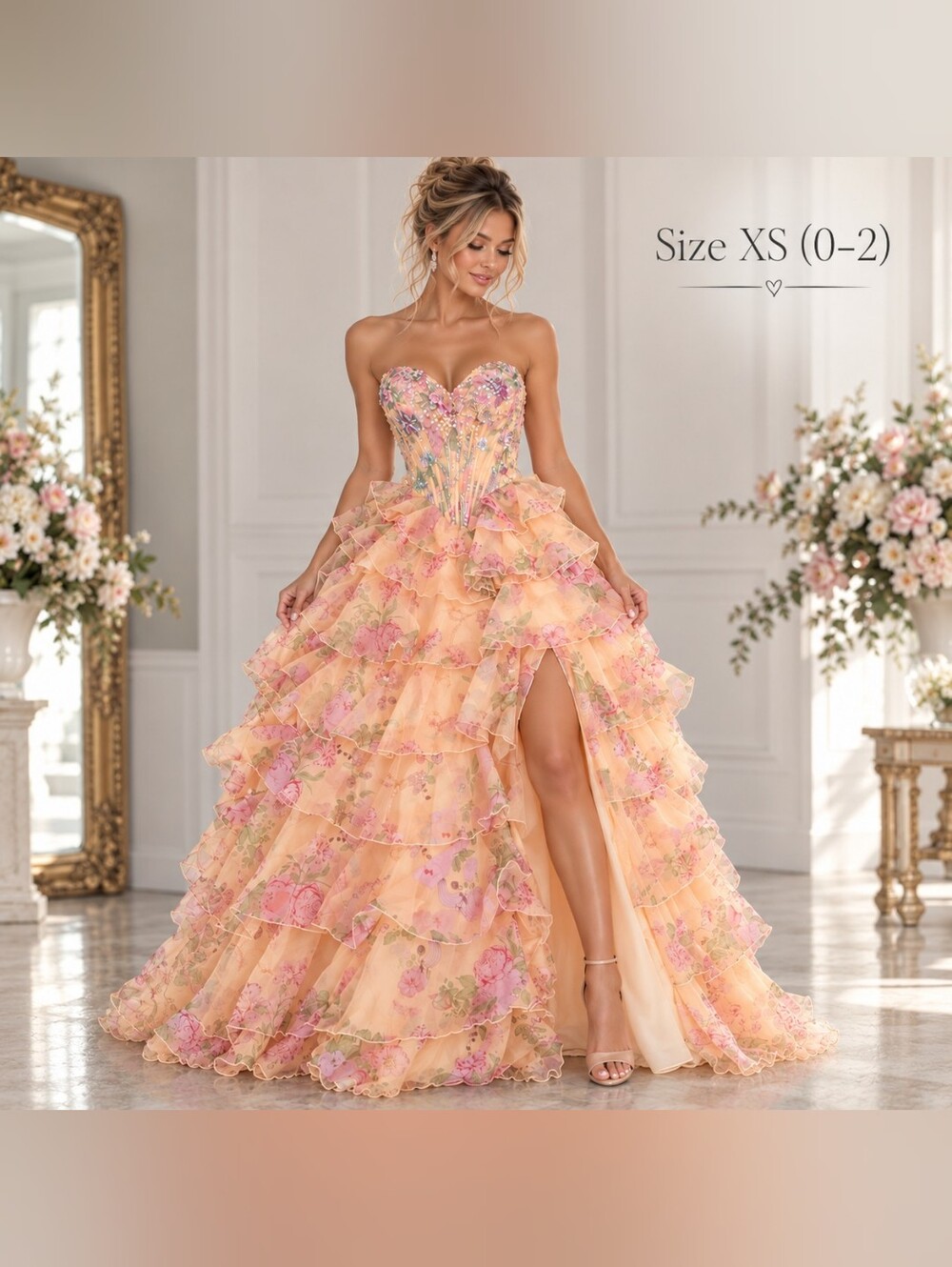 Floral Cupcake Ruffle Corset Gown Prom Formal Dress NWT XS Viral HoCo Homecoming